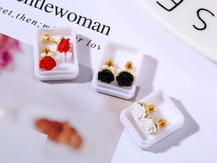 Stainless Steel Elegant Rose Screw Stud Earrings