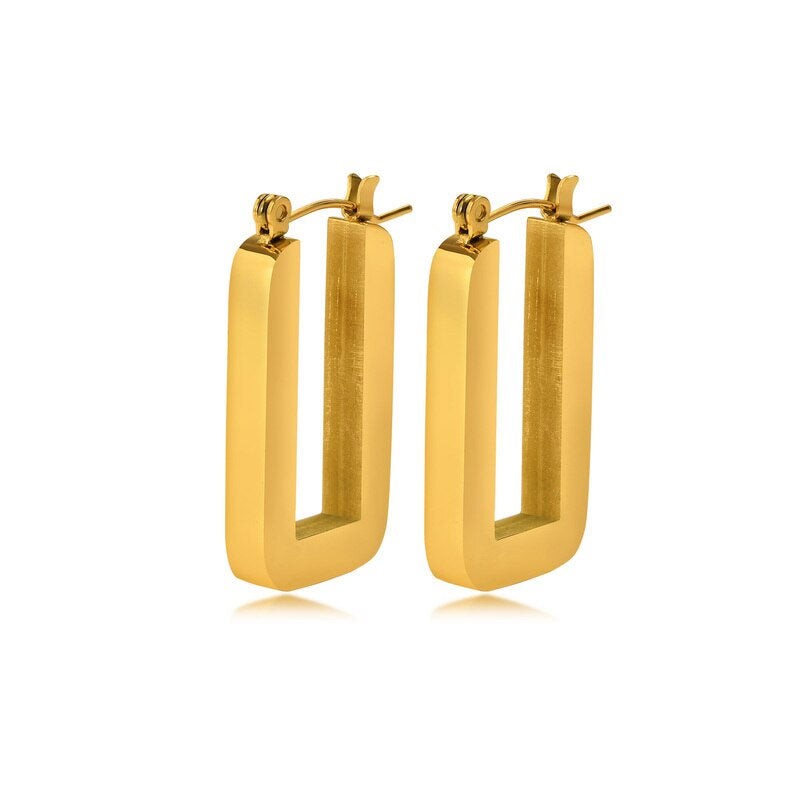 Stainless Steel Rectangular U Shaped Hoop Earrings
