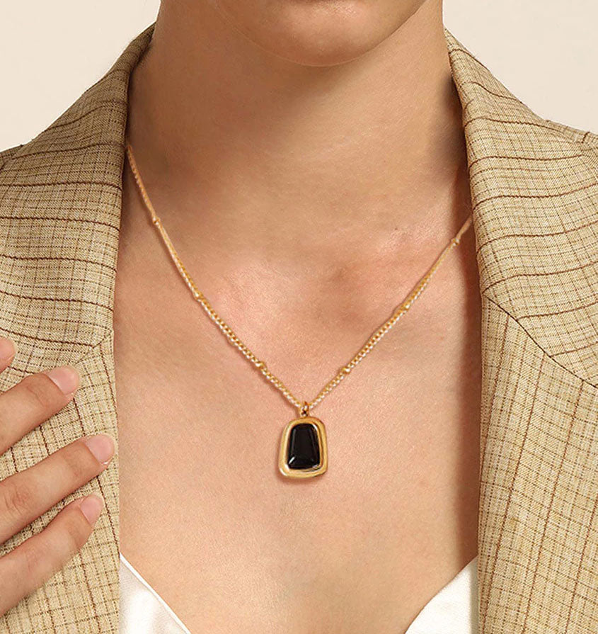 Stainless Steel Black or White Stone Necklace