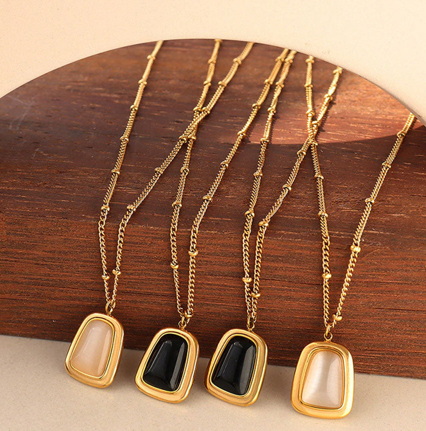 Stainless Steel Black or White Stone Necklace