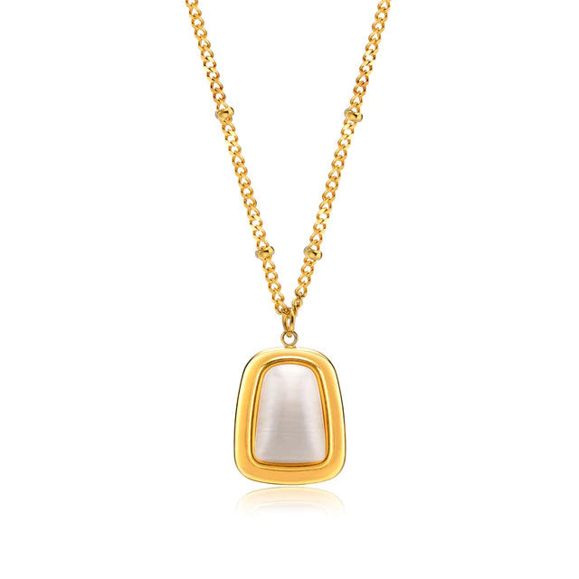 Stainless Steel Black or White Stone Necklace