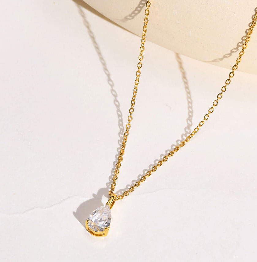 Stainless Steel Fine Teardrop Necklace