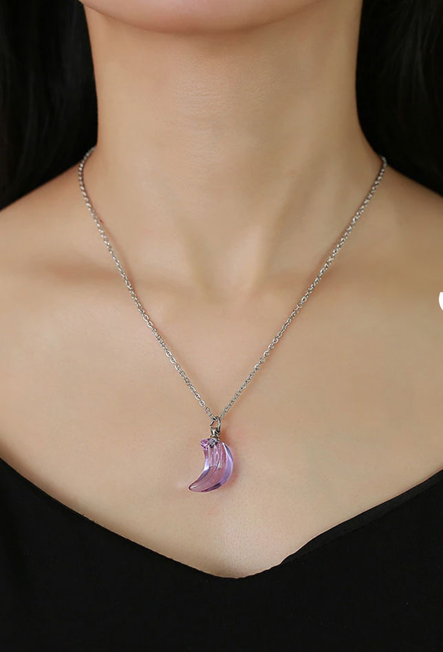 Stainless Steel Lunar Light Glass Urn Necklace (For Human Or Pet Ashes)