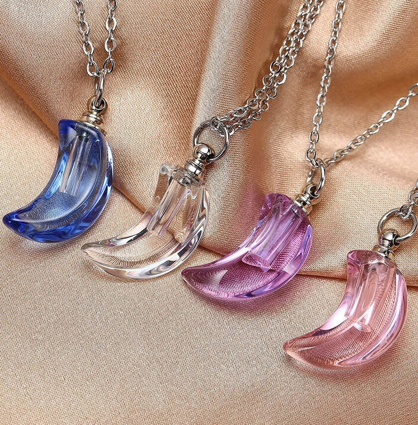 Stainless Steel Lunar Light Glass Urn Necklace (For Human Or Pet Ashes)