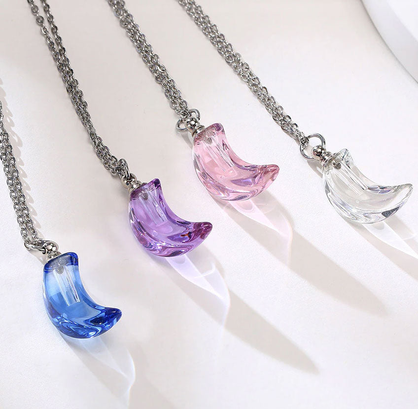 Stainless Steel Lunar Light Glass Urn Necklace (For Human Or Pet Ashes)