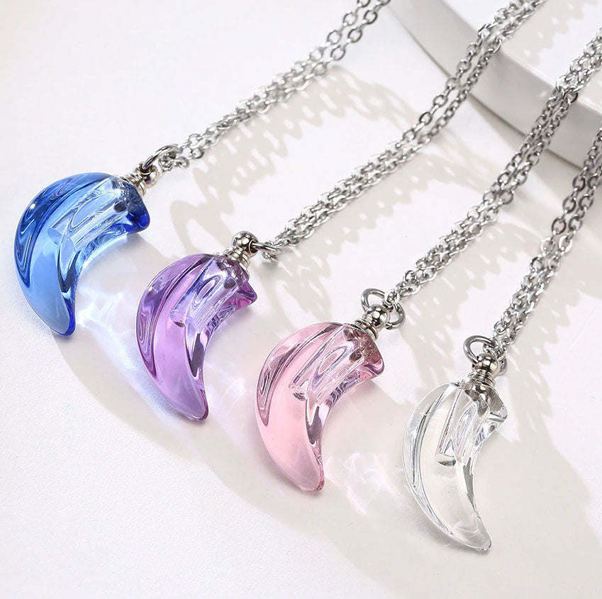 Stainless Steel Lunar Light Glass Urn Necklace (For Human Or Pet Ashes)