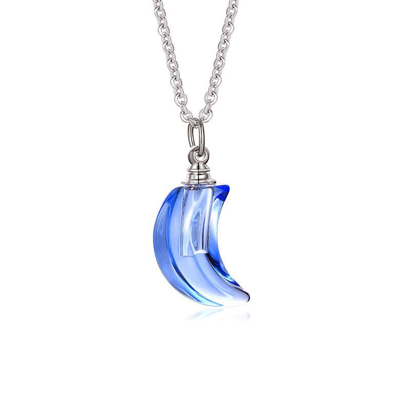 Stainless Steel Lunar Light Glass Urn Necklace (For Human Or Pet Ashes)