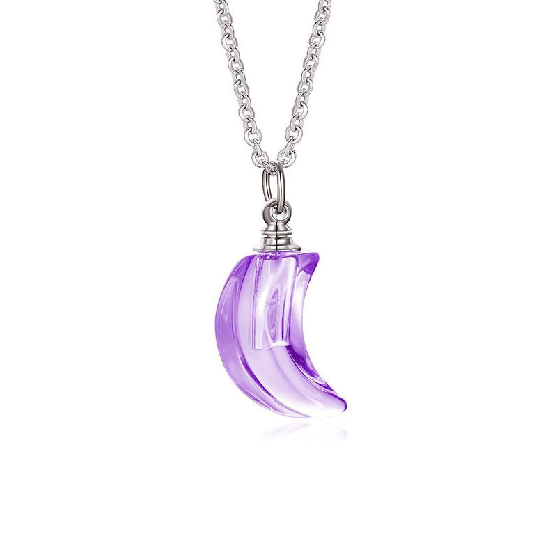 Stainless Steel Lunar Light Glass Urn Necklace (For Human Or Pet Ashes)