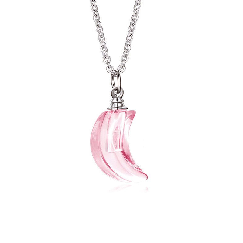 Stainless Steel Lunar Light Glass Urn Necklace (For Human Or Pet Ashes)