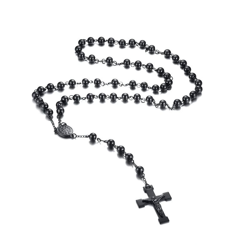 Stainless Steel Rosary Cross Necklace