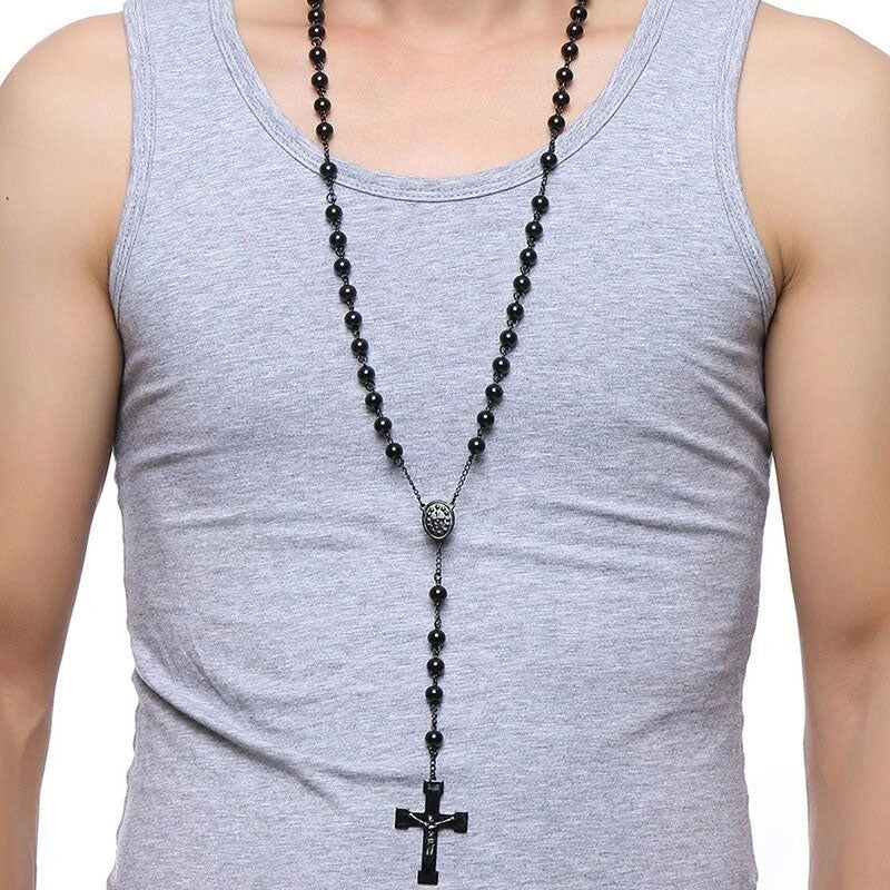 Stainless Steel Rosary Cross Necklace
