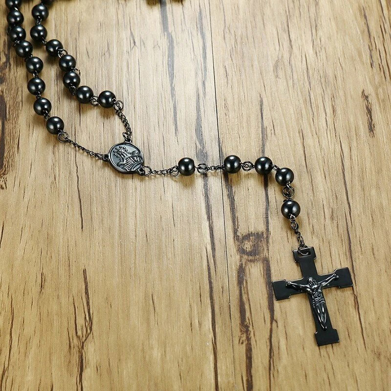 Stainless Steel Rosary Cross Necklace
