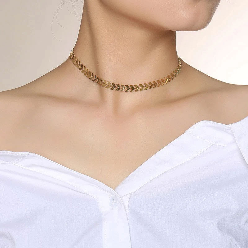 Stainless Steel Fine Arrow Links Choker Necklace