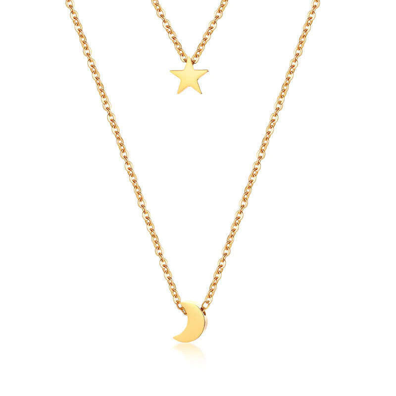 Stainless Steel Moon & Star Double Layer Necklace