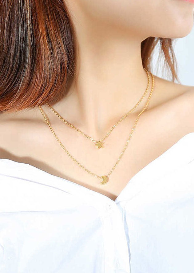 Stainless Steel Moon & Star Double Layer Necklace