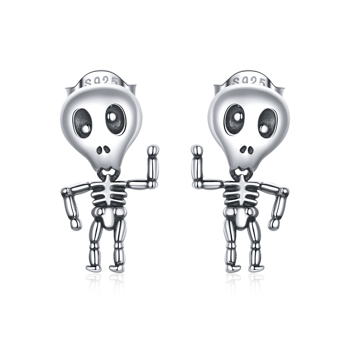 Sterling Silver Crazy Skeleton Stud Hypoallergenic Earrings