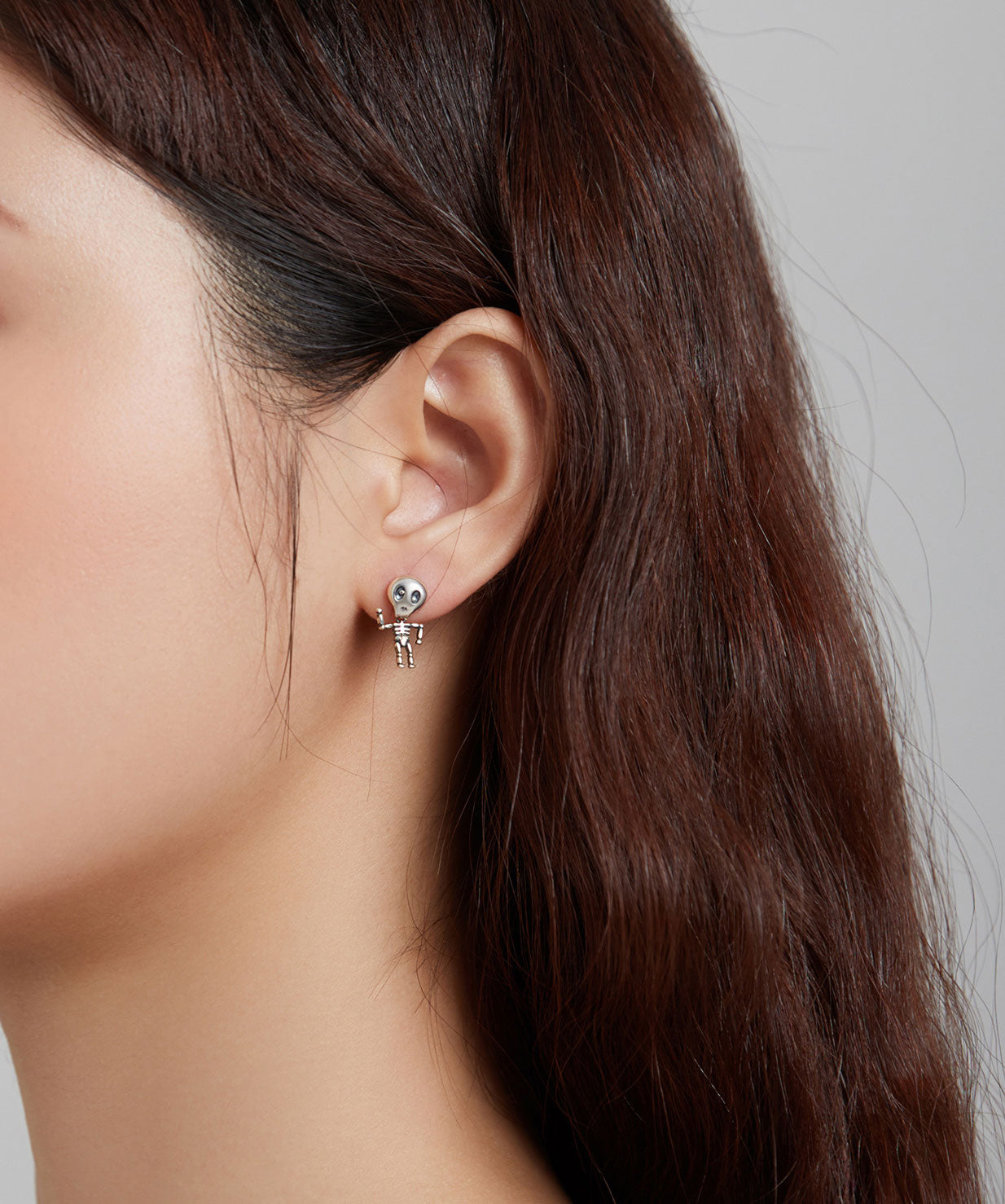 Sterling Silver Crazy Skeleton Stud Hypoallergenic Earrings