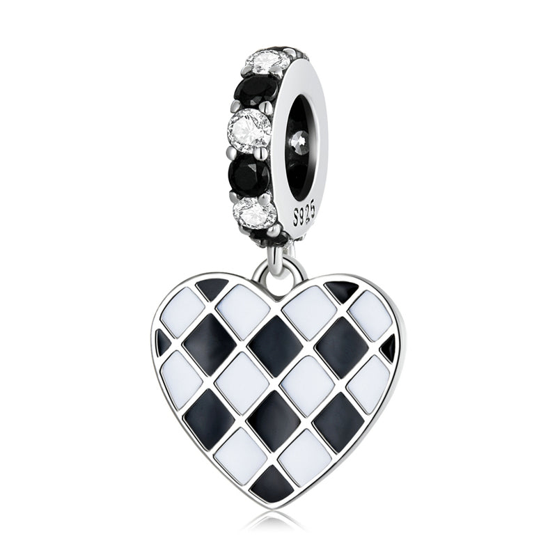 Sterling Silver Chekered Heart Hypoallergenic Dangle Charm