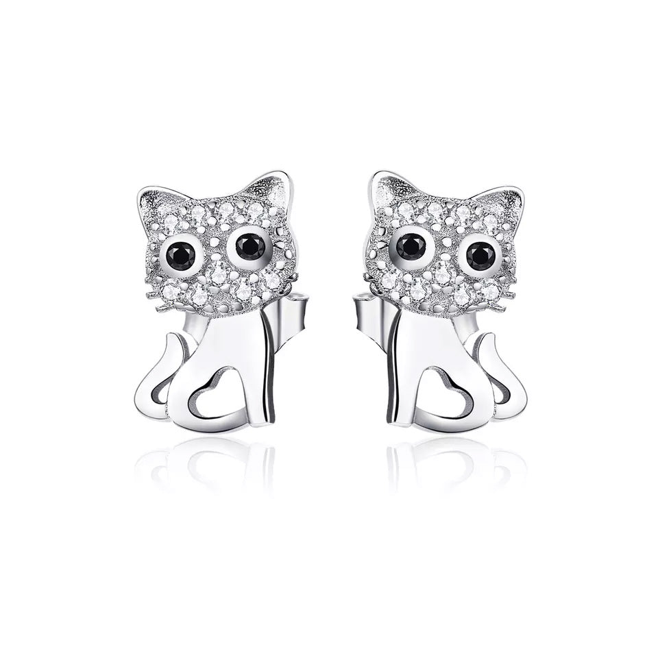 Sterling Silver Cute Kitten Hypoallergenic Stud Earrings
