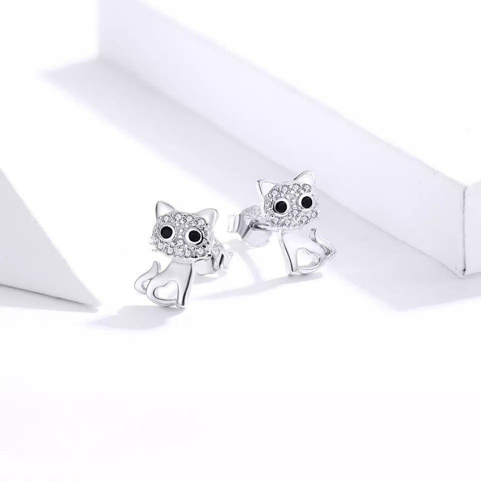 Sterling Silver Cute Kitten Hypoallergenic Stud Earrings