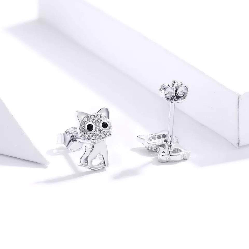 Sterling Silver Cute Kitten Hypoallergenic Stud Earrings