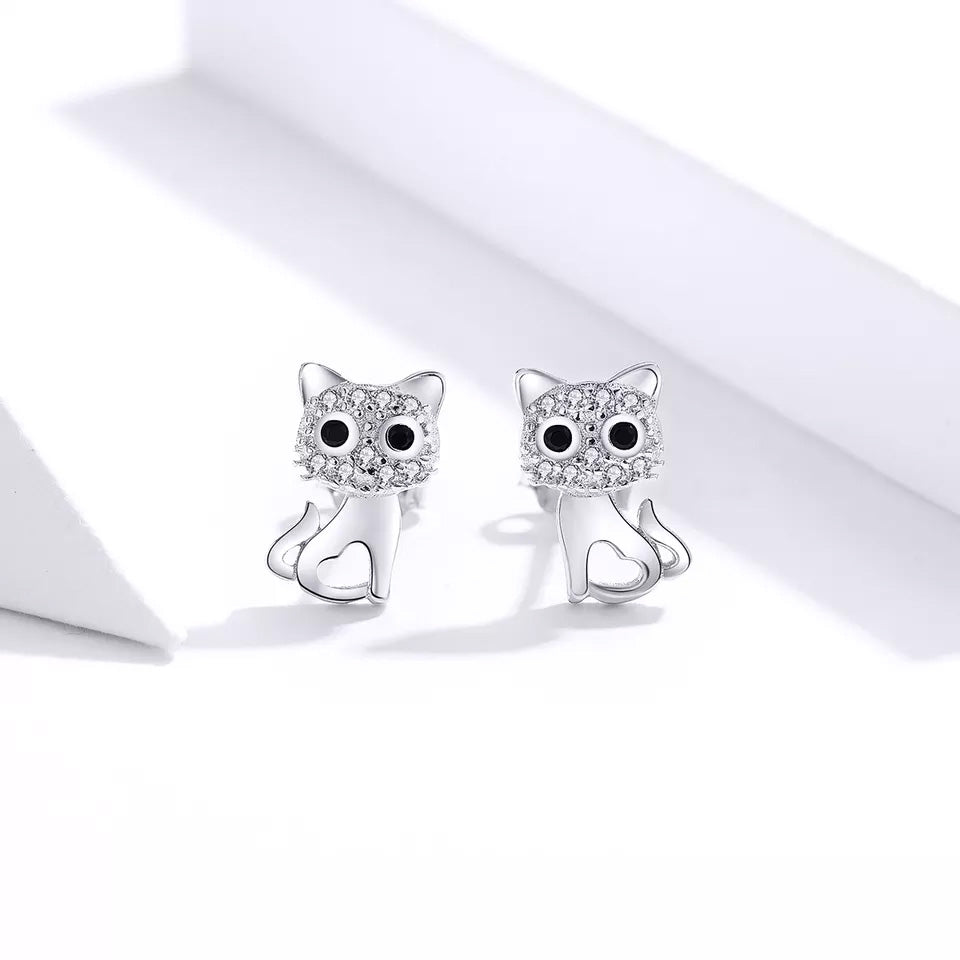 Sterling Silver Cute Kitten Hypoallergenic Stud Earrings