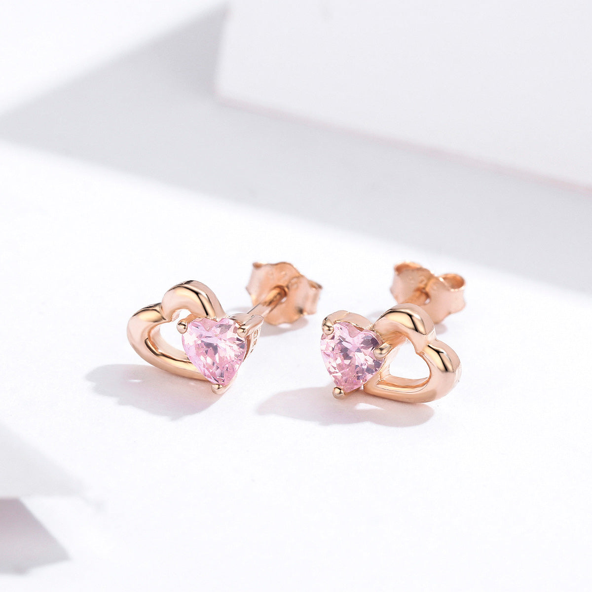 Sterling Silver Double Love Heart Stud Hypoallergenic Earrings