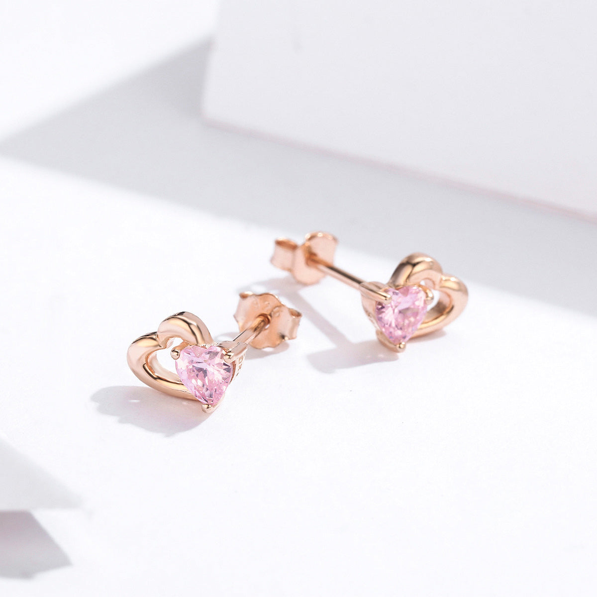 Sterling Silver Double Love Heart Stud Hypoallergenic Earrings