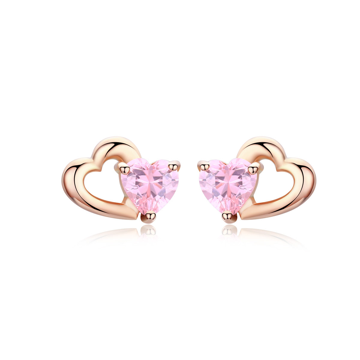 Sterling Silver Double Love Heart Stud Hypoallergenic Earrings
