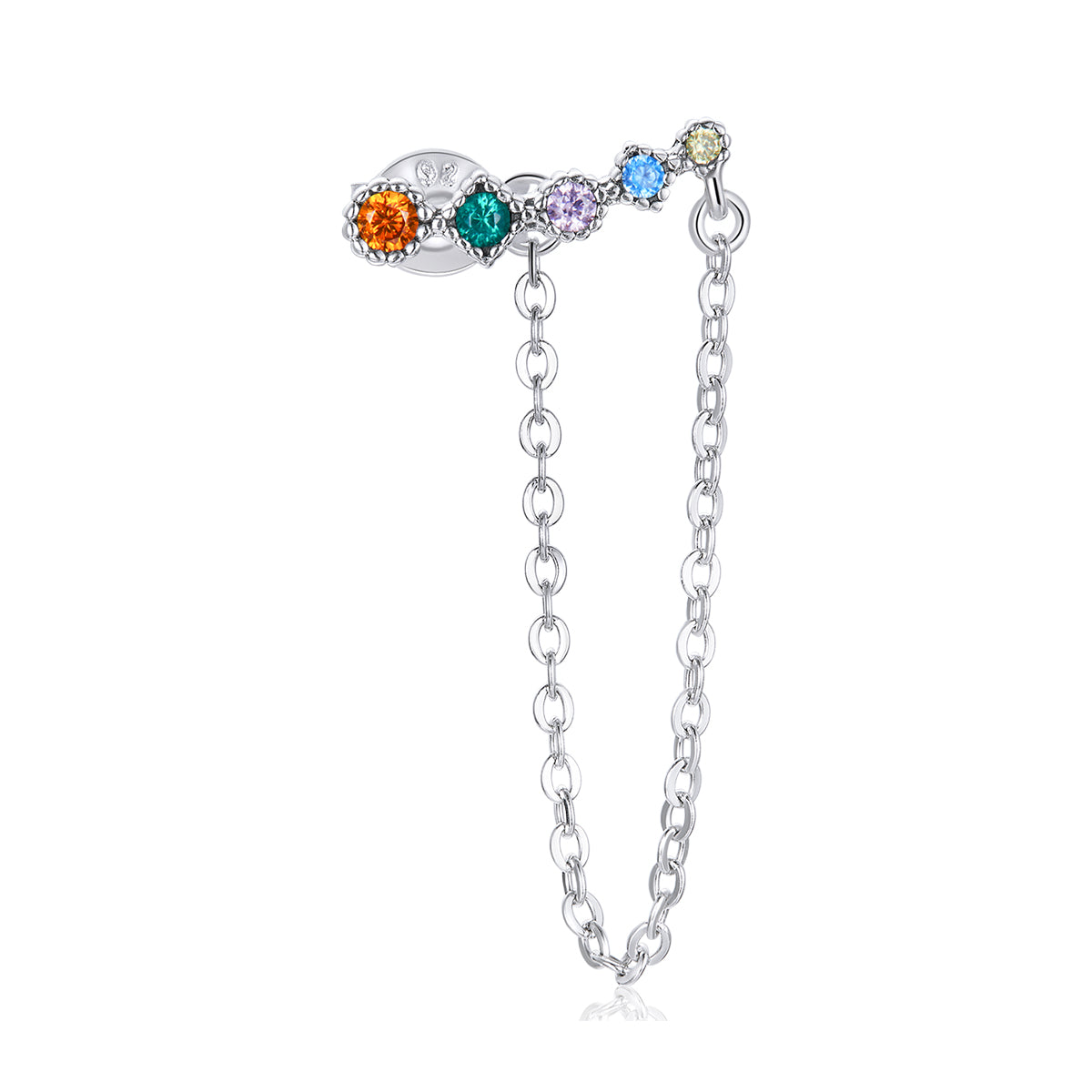 Sterling Silver CZ Geometric Chain Stud Earring (Single)