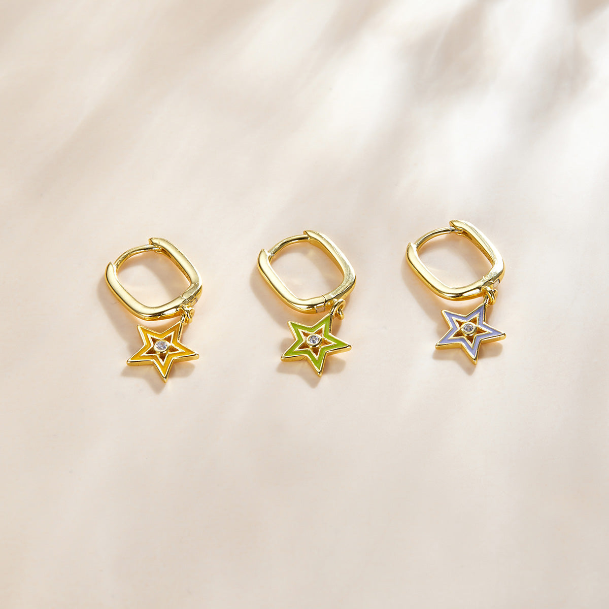 Sterling Silver Coloured Star Drop Huggie Earrings