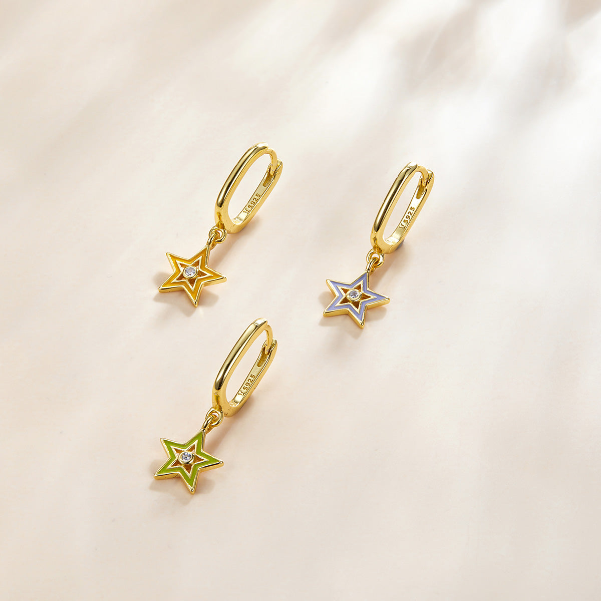 Sterling Silver Coloured Star Drop Huggie Earrings