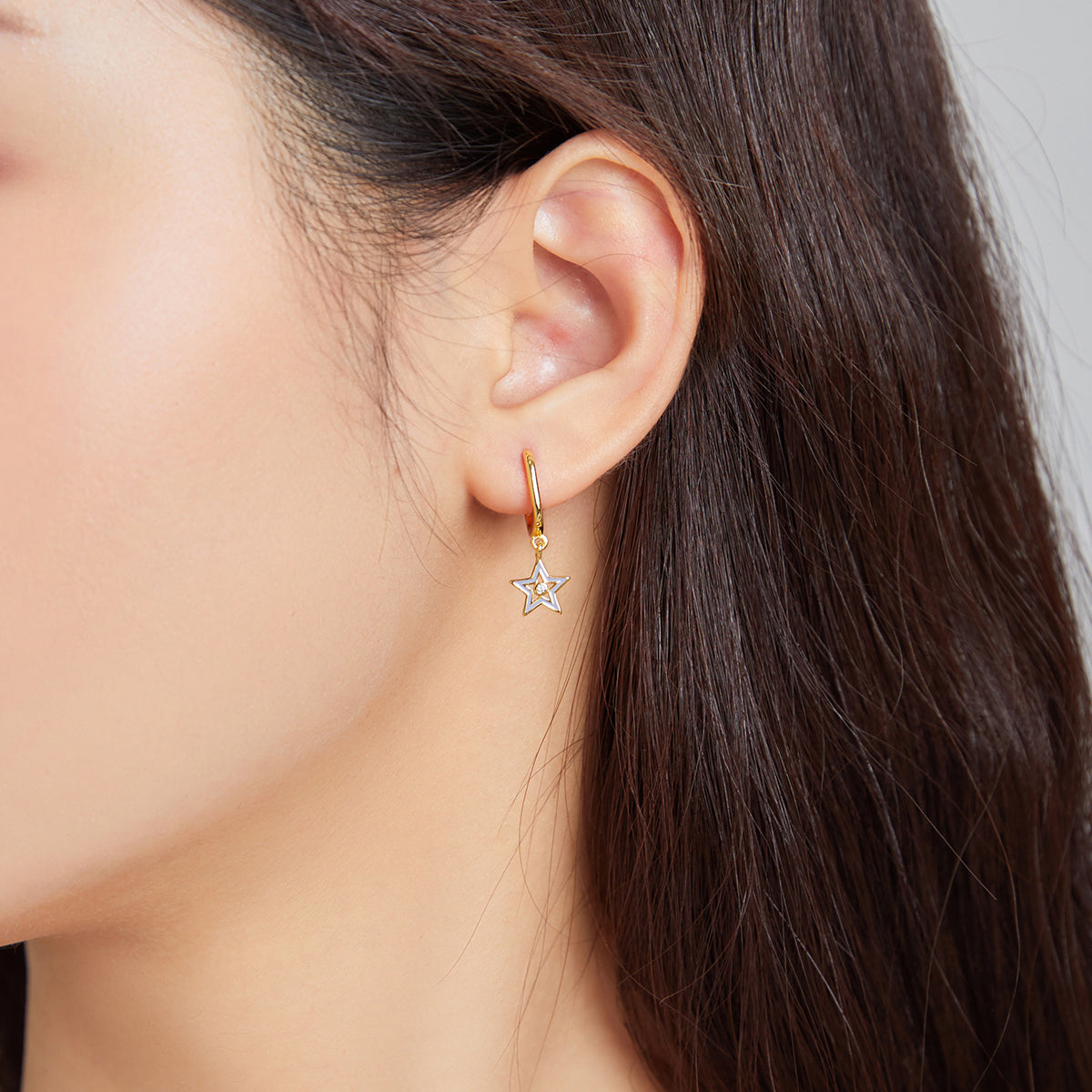 Sterling Silver Coloured Star Drop Huggie Earrings