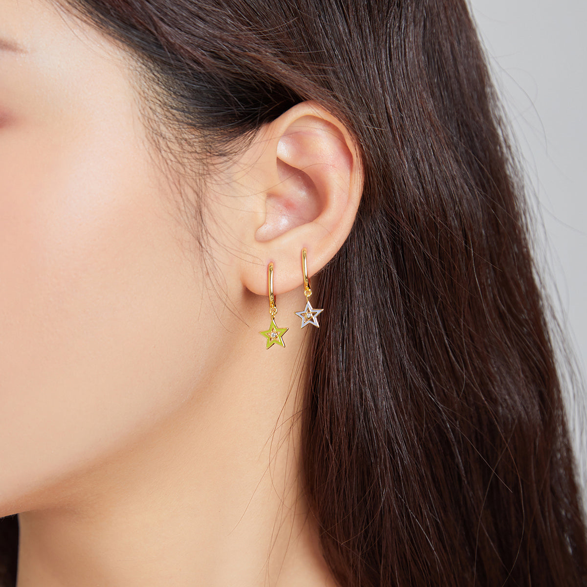 Sterling Silver Coloured Star Drop Huggie Earrings