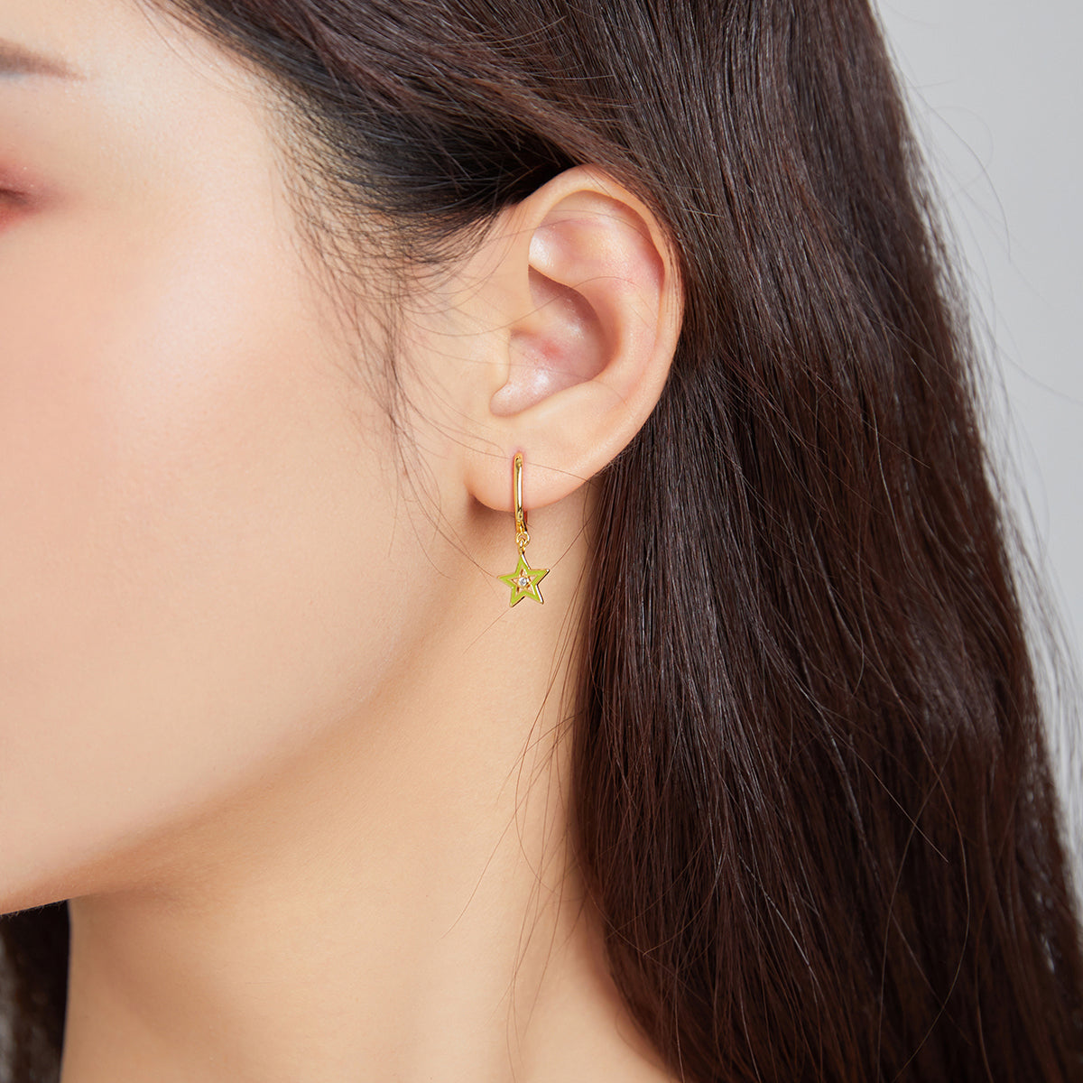 Sterling Silver Coloured Star Drop Huggie Earrings