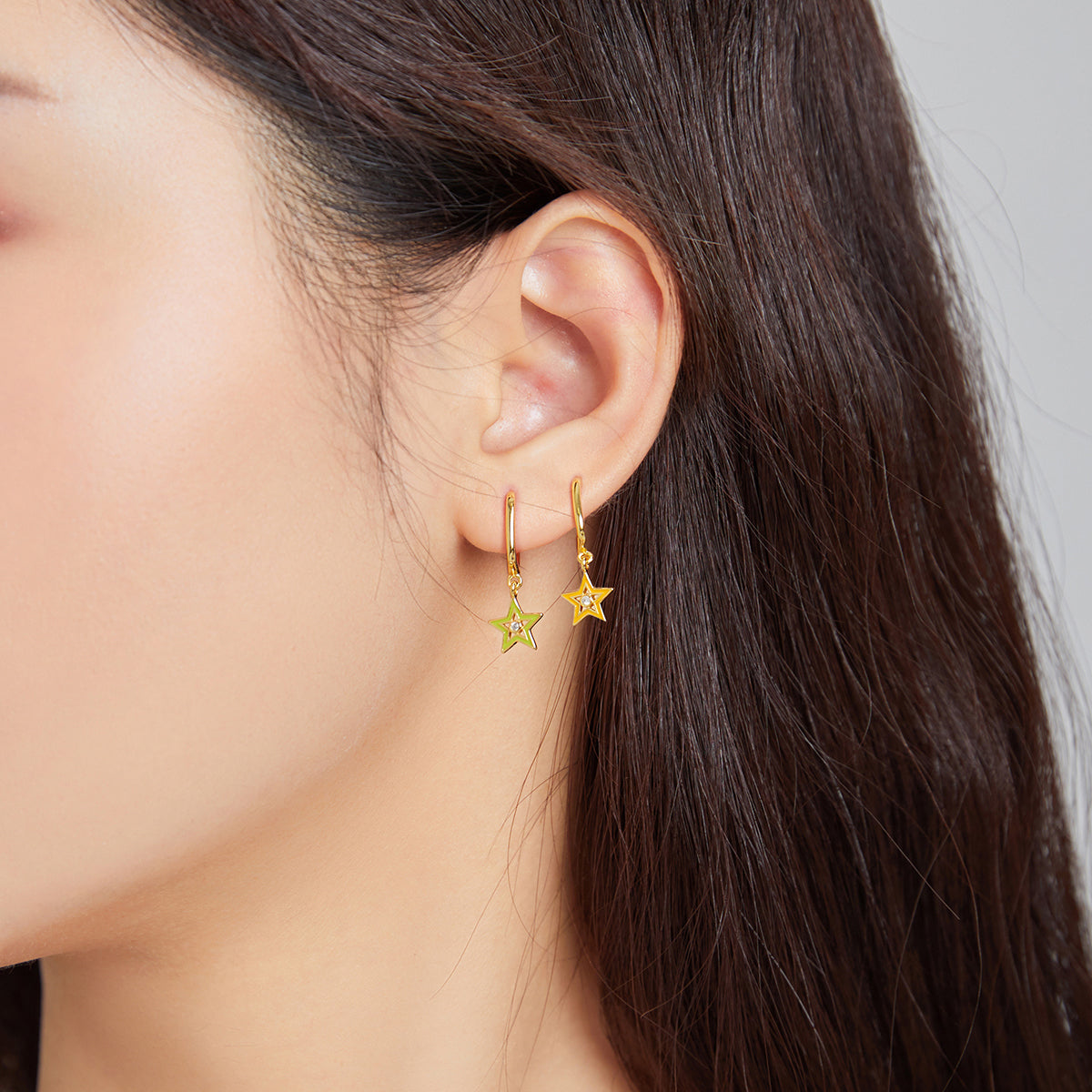 Sterling Silver Coloured Star Drop Huggie Earrings