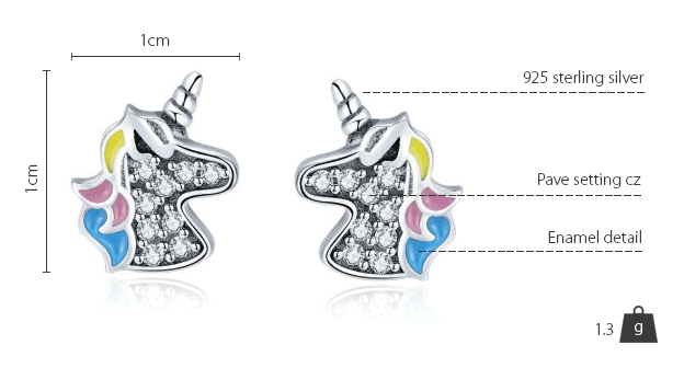 Sterling Silver Dazzling Unicorn Stud Hypoallergenic Earrings