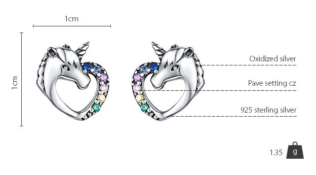 Sterling Silver Lucky Unicorn Stud Hypoallergenic Earrings