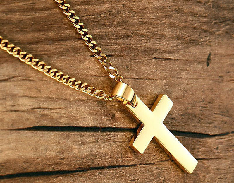 Stainless Steel Cross Stud Earrings + Necklace