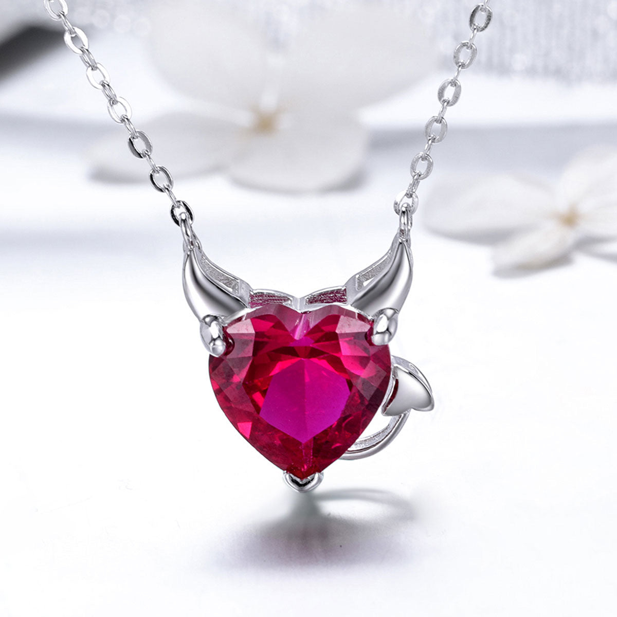 Sterling Silver Devil's Heart Earrings + Necklace + Ring