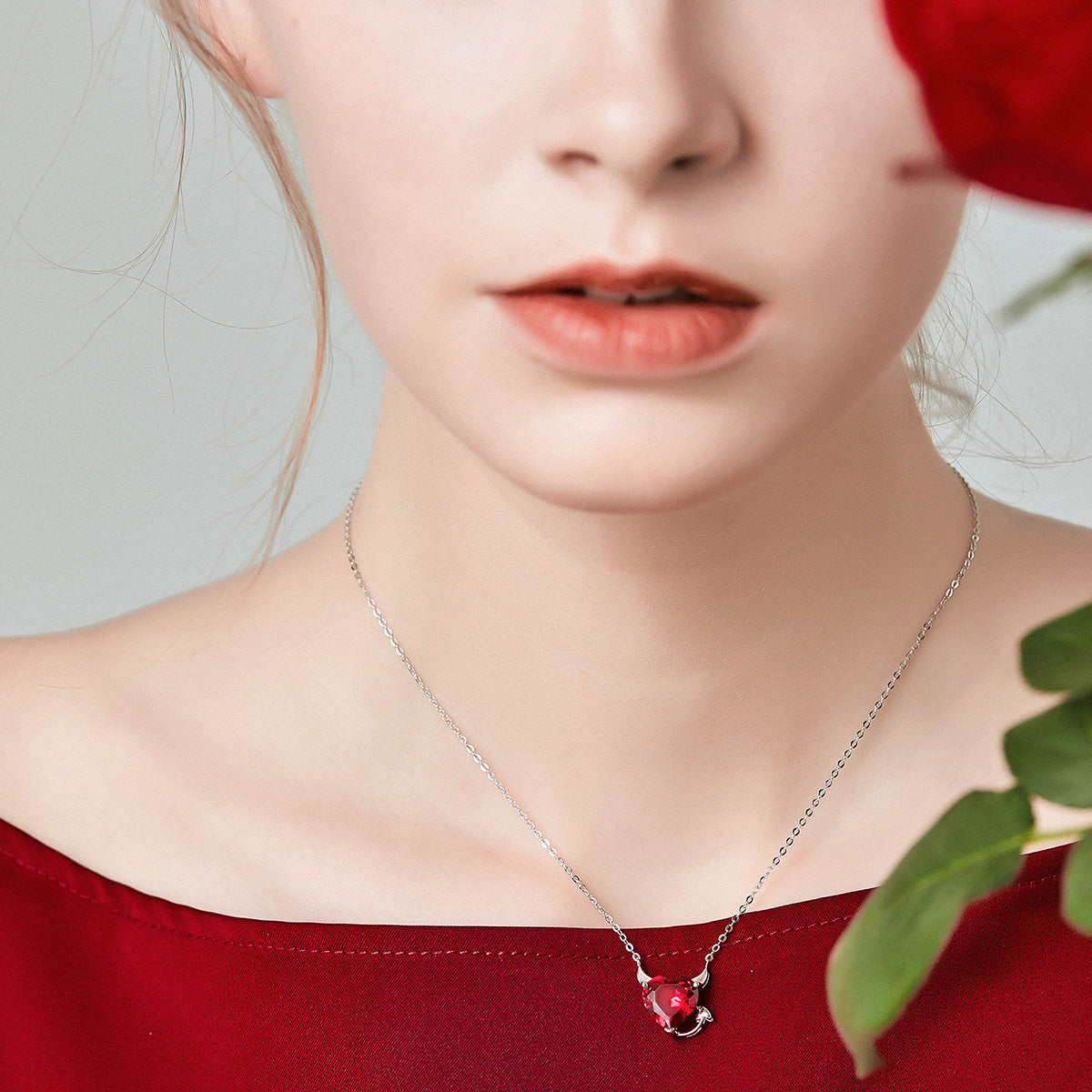 Sterling Silver Devil's Heart Earrings + Necklace + Ring