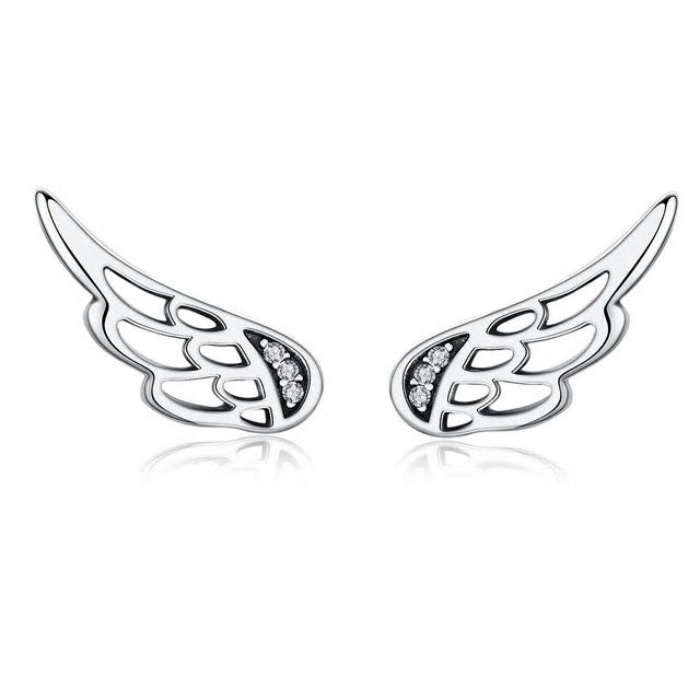 Sterling Silver Feather Wings Stud Earrings + Ring