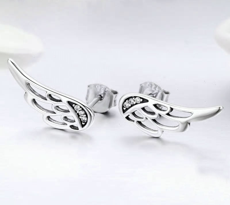 Sterling Silver Feather Wings Stud Earrings + Ring