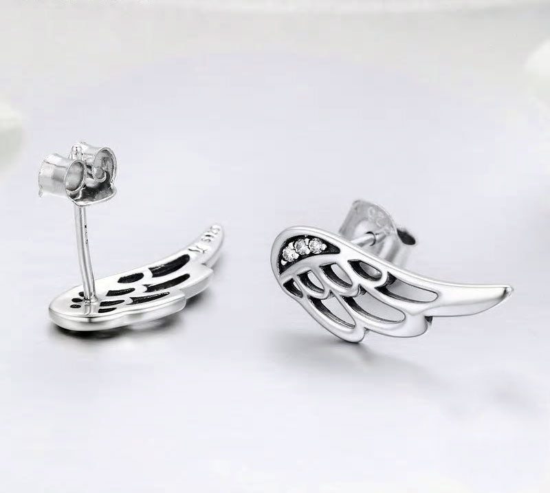 Sterling Silver Feather Wings Stud Earrings + Ring