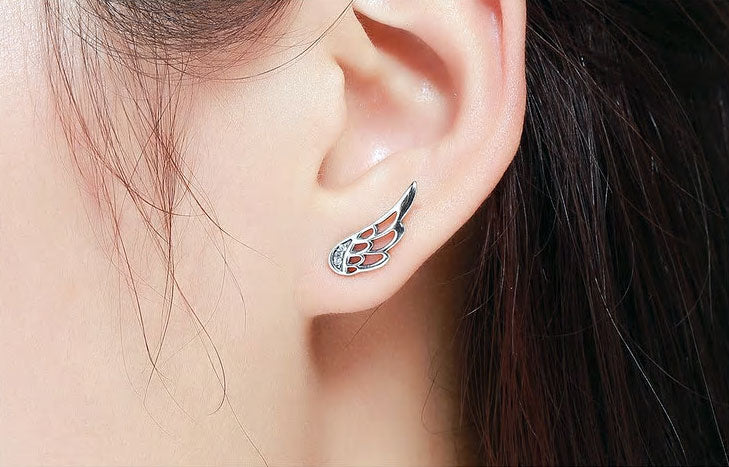 Sterling Silver Feather Wings Stud Earrings + Ring