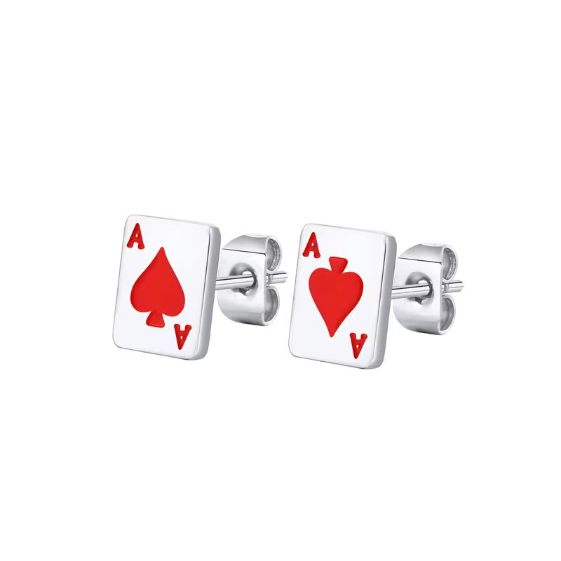 Stainless Steel Ace Of Spades Stud Earrings