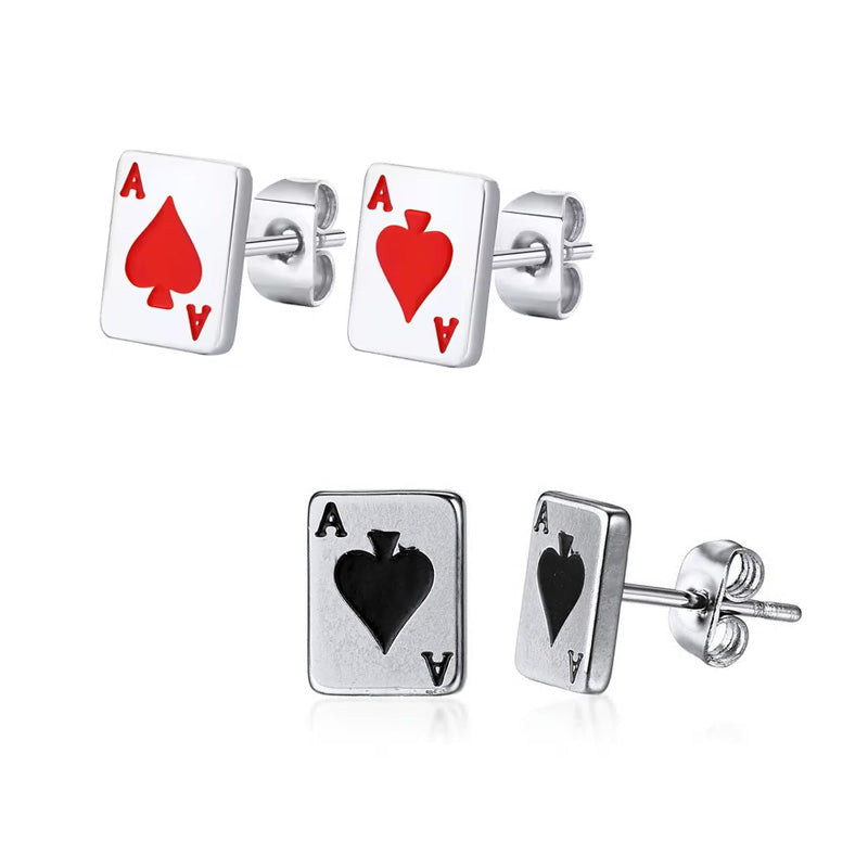 Stainless Steel Ace Of Spades Stud Earrings