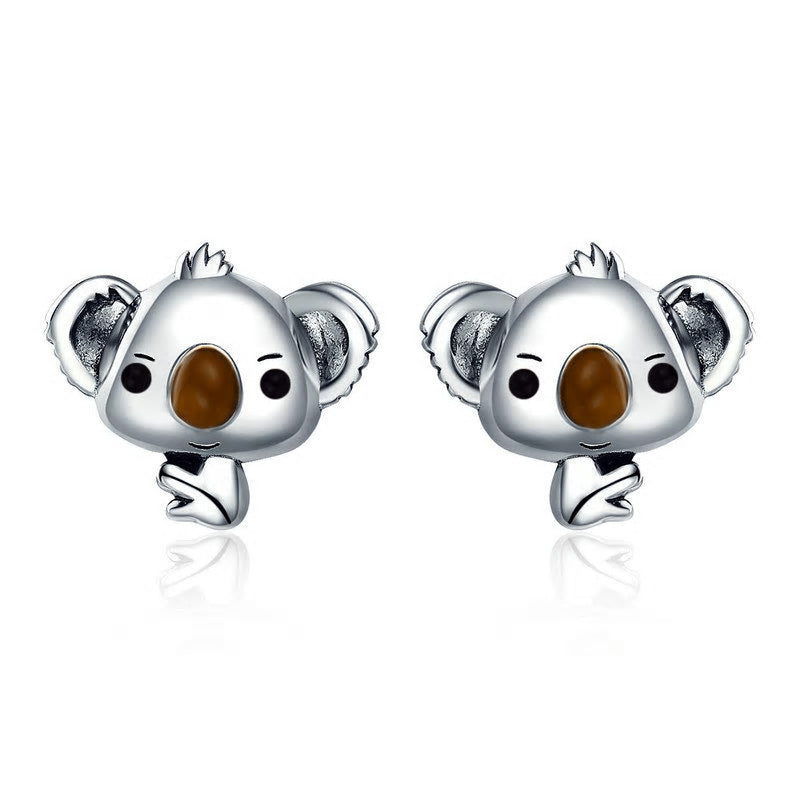 Sterling Silver Koala Stud Earrings + Necklace