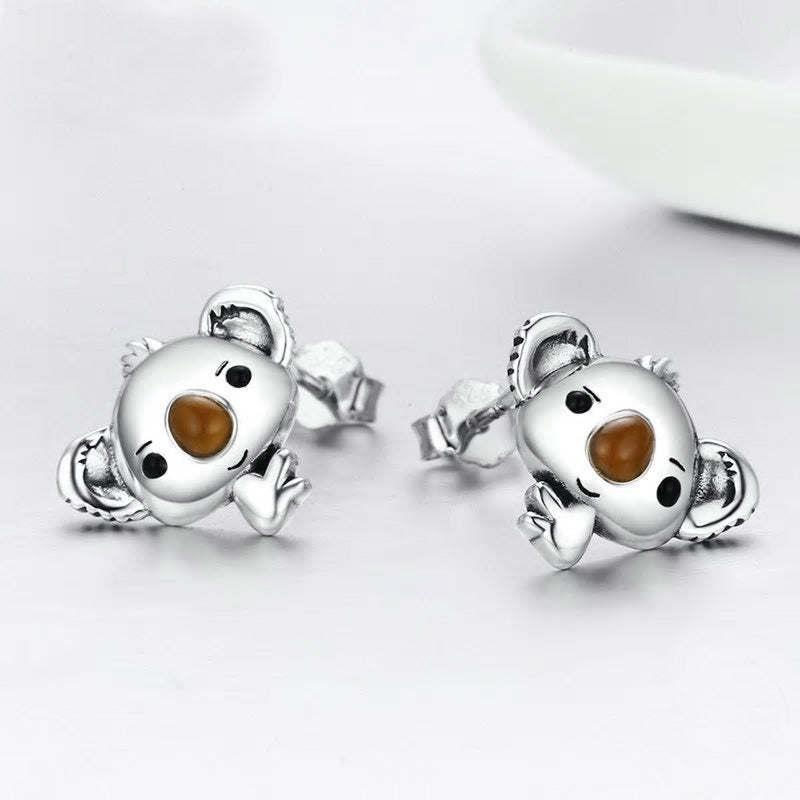 Sterling Silver Koala Stud Earrings + Necklace