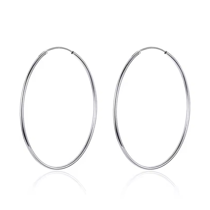 Sterling Silver Big Circle Huggie Hypoallergenic Earrings